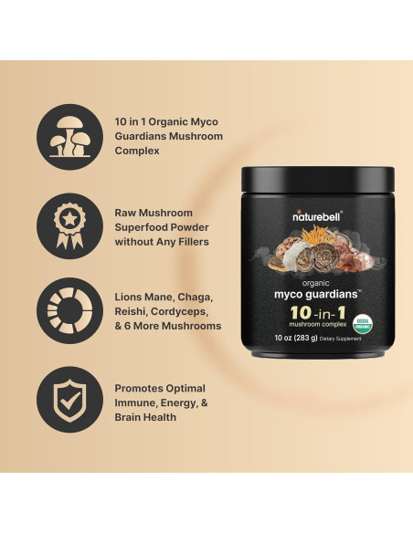 Polvo de Champiñón Orgánico NatureBell 283g - Mezcla 10-en-1