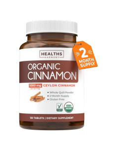 Píldoras de Canela de Ceilán Orgánica Healths Harmony 120 Tabletas