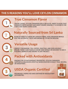 Ramas de Canela Ceylon Orgánica Spicy Organic 8.9 cm 450 g 2