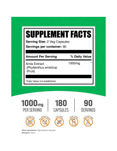Cápsulas de Extracto de Amla BulkSupplements 1000mg 180 Unidades 2