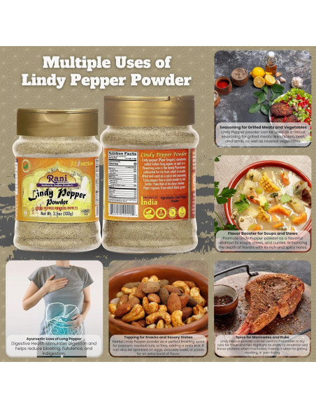 Pimienta Larga en Polvo Rani Lindy 100g - Natural y Vegano