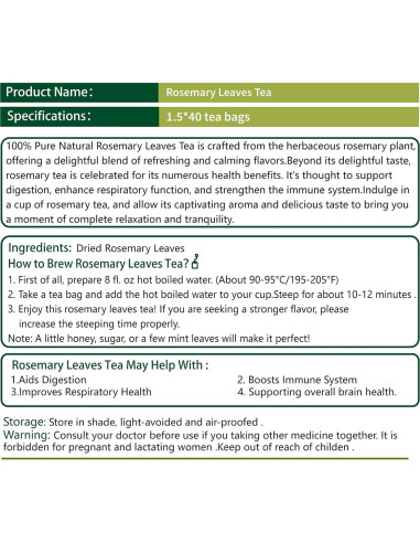 Té de Romero Samcci - 40 Bolsitas de 1.5g - Sin Cafeína