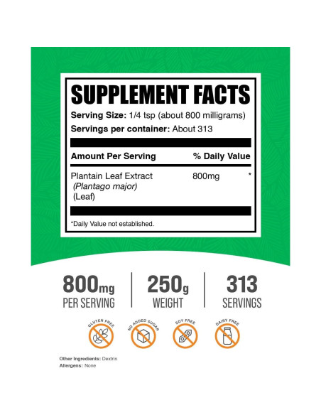 Polvo de Extracto de Hoja de Plátano BulkSupplements 250g - Suplemento Herbal