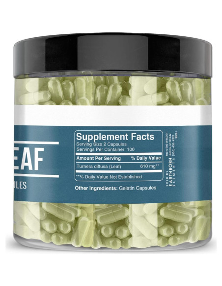 Cápsulas de Hoja de Damiana Earthborn Elements 200 Unidades