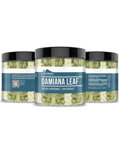 Cápsulas de Hoja de Damiana Earthborn Elements 200 Unidades