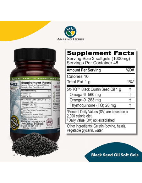 Cápsulas de Aceite de Semilla Negra Amazing Herbs 500mg - 90 Unidades Cápsulas de Aceite de Semilla Negra Amazing Herbs 500mg - 90 Unidades