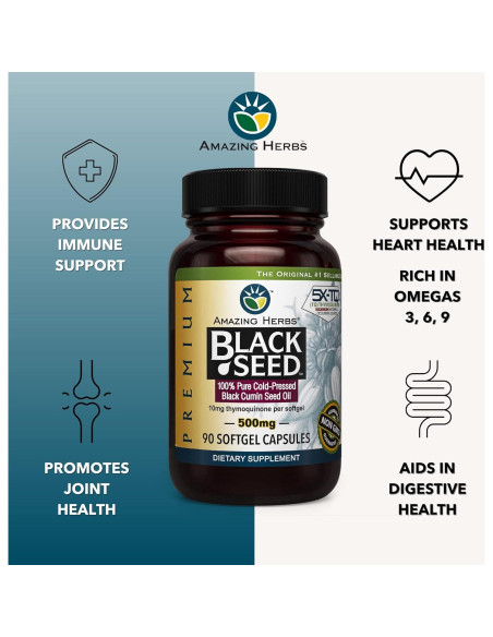 Cápsulas de Aceite de Semilla Negra Amazing Herbs 500mg - 90 Unidades Cápsulas de Aceite de Semilla Negra Amazing Herbs 500mg - 90 Unidades