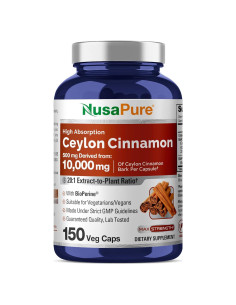 Extracto de Canela de Ceilán NusaPure 500 mg 150 Cápsulas Veganas