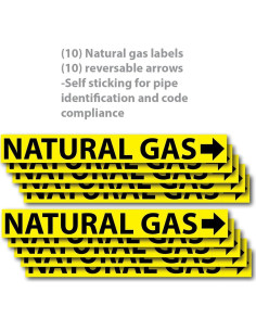 Etiquetas de Tubería de Gas Natural Wrapco - Paquete de 10 - PVC 2