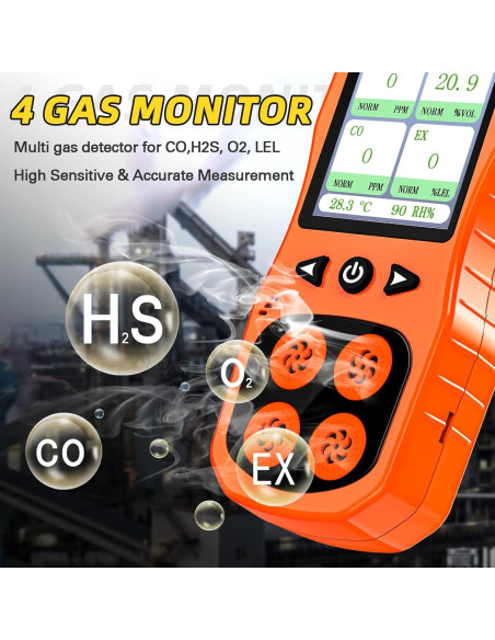 Detector de Gas Multi Gas ZYKYCX 4 Gases O2 CO H2S LEL