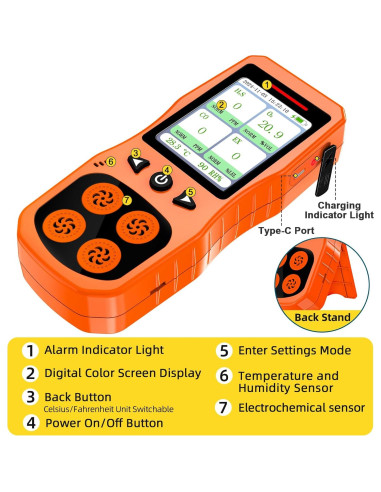 Detector de Gas Multi Gas ZYKYCX 4 Gases O2 CO H2S LEL
