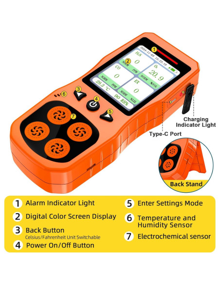 Detector de Gas Multi Gas ZYKYCX 4 Gases O2 CO H2S LEL