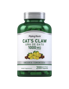 Cápsulas de Una de Gato Piping Rock 1000mg - 200 Unidades - Sin OGM