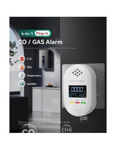 Detector de Monóxido de Carbono y Gas 4-en-1 FDUIOSPF
