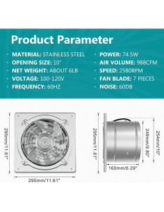 Ventilador de Escape HG Power 10 Pulgadas Metal 988 CFM 2