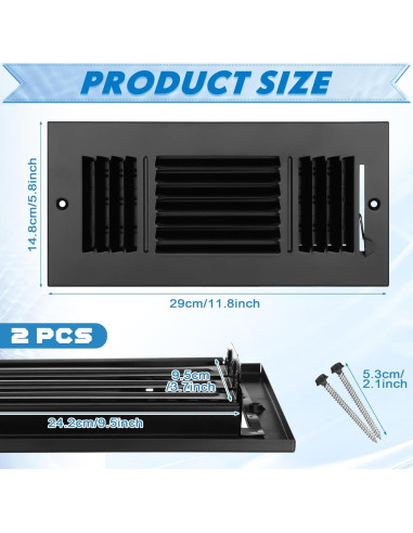 Cubiertas de Ventilación de Techo Wesiti 10x4" 2 Pcs Negro