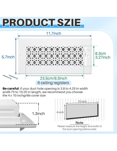 Cubiertas de Ventilación de Metal Datanly 10.16x25.4 cm - 6 Pcs
