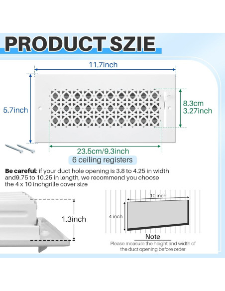 Cubiertas de Ventilación de Metal Datanly 10.16x25.4 cm - 6 Pcs