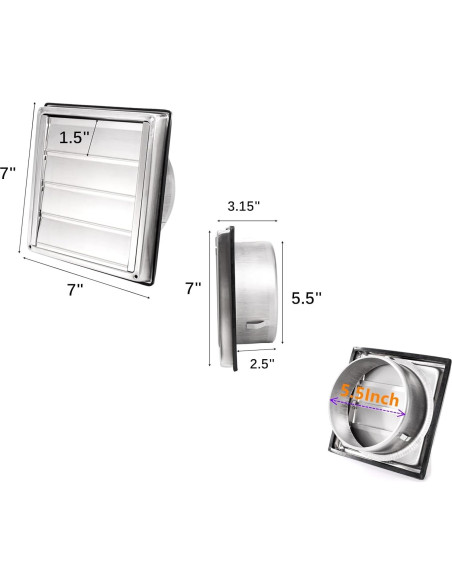Cubierta de Ventilación Exterior Yopay 6 Pulgadas Acero Inoxidable