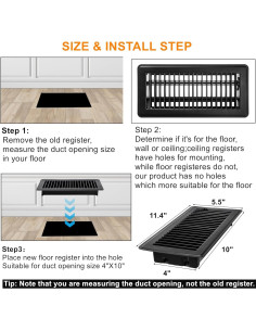 Rejillas de Ventilación de Piso Yopay 6 Piezas 10x25 cm Negras 2