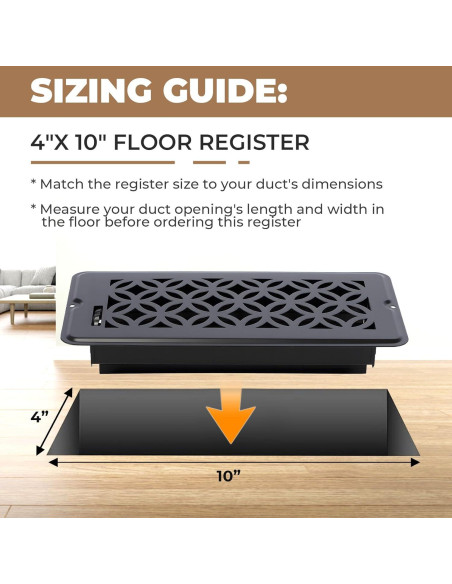 2 Cubiertas de Ventilación de Piso Ajustables 4x10 MMFSF Negro