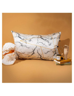 Funda de Almohada de Seda Morera THXSILK Reina 19 Momme Mármol Blanco