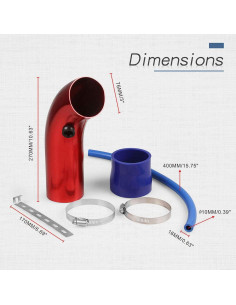 Tubo de Entrada de Aire Frío Sporacingrts 76mm Universal Rojo 2