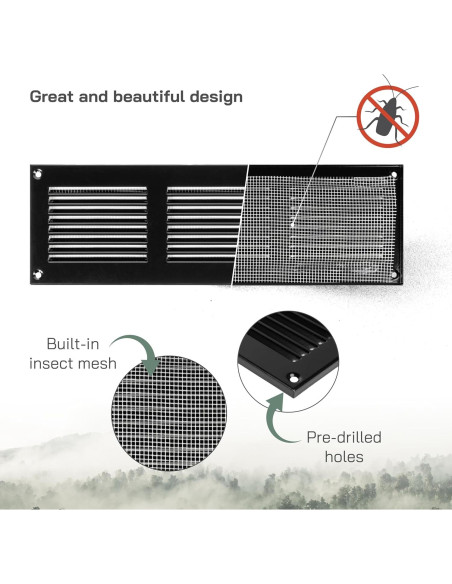 Cubierta de Ventilación de Metal 30x10 cm - Paquete de 2 - Negro