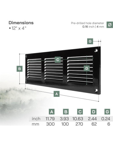 Cubierta de Ventilación de Metal 30x10 cm - Paquete de 2 - Negro