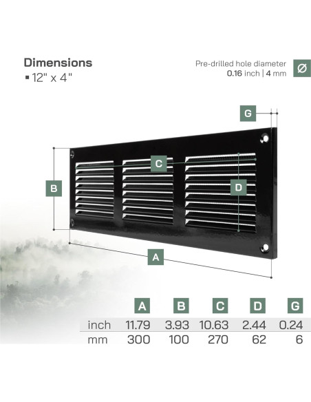 Cubierta de Ventilación de Metal 30x10 cm - Paquete de 2 - Negro