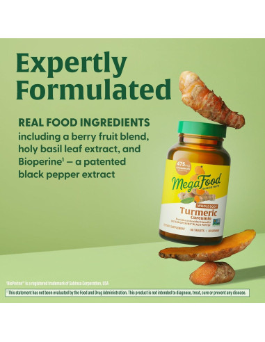 Suplemento de Cúrcuma Curcumina MegaFood 475 mg - 60 Tabletas
