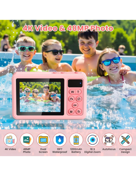 Cámara Submarina Tonfarb D70 Rosa 4K IP68 10FT 32GB