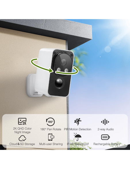 Cámaras de Seguridad Inalámbricas PM POPMAKE 2K 180 IP65 Cámaras de Seguridad Inalámbricas PM POPMAKE 2K 180 IP65