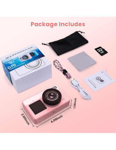 Cámara Submarina Tonfarb D70 Rosa 4K IP68 10FT 32GB