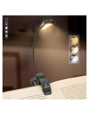 Luz de Libro Recargable Vekkia BK-03-BL, 3 Temperaturas y 3 Brillos