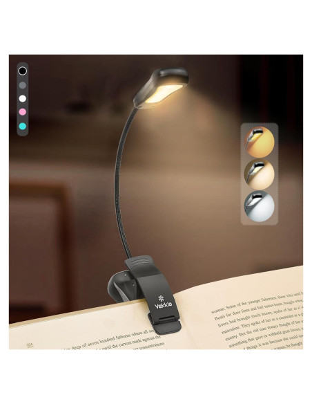 Luz de Libro Recargable Vekkia BK-03-BL, 3 Temperaturas y 3 Brillos