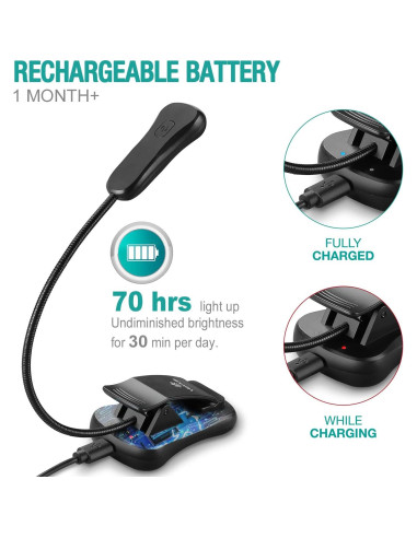 Luz de Libro Recargable Vekkia BK-03-BL, 3 Temperaturas y 3 Brillos