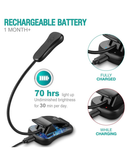 Luz de Libro Recargable Vekkia BK-03-BL, 3 Temperaturas y 3 Brillos