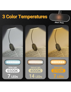 Luz de Libro Recargable TOKXTIK con 3 Modos de Color 2