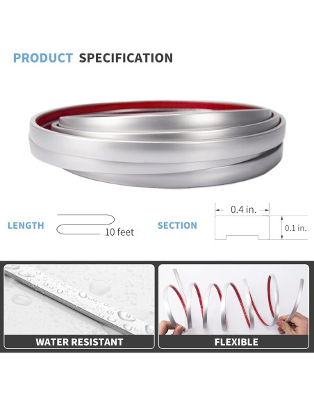 Moldura de Vinilo Flexible Art3d 3.05m Plata Autoadhesiva