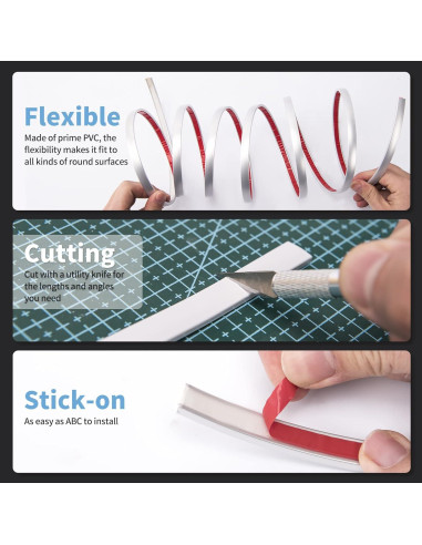 Moldura de Vinilo Flexible Art3d 3.05m Plata Autoadhesiva