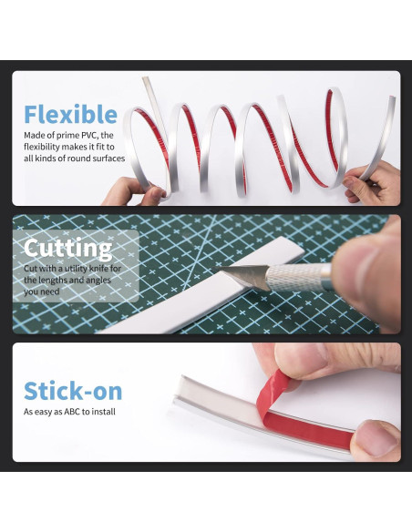 Moldura de Vinilo Flexible Art3d 3.05m Plata Autoadhesiva