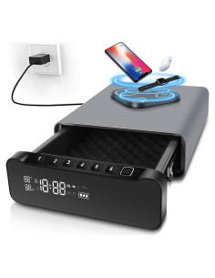 Caja Fuerte Biometrica FTOP con Reloj Despertador y Carga Inalambrica