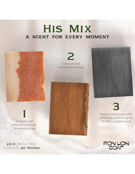 Jabón Natural Iron Lion - Paquete 3 Mezcla HIS para Hombre