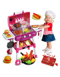 Set de Juego de Parrilla BBQ Rosa para Niños con Luz y Sonido