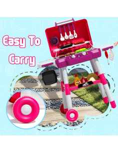 Set de Juego de Parrilla BBQ Rosa para Niños con Luz y Sonido 2