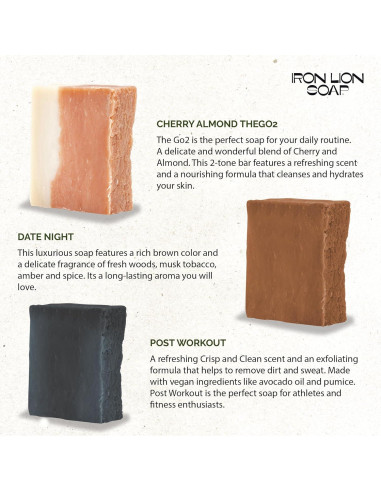 Jabón Natural Iron Lion - Paquete 3 Mezcla HIS para Hombre