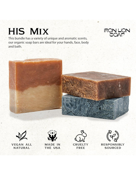Jabón Natural Iron Lion - Paquete 3 Mezcla HIS para Hombre