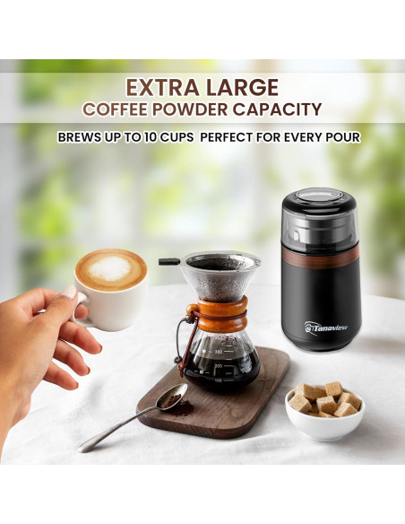 Molino de café eléctrico Tanaview 150W, 70g, acero inoxidable