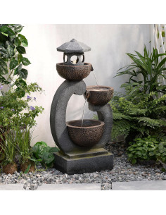 Fuente de Agua Zen Exterior Tankana 90 cm Gris con Bomba LED 2